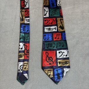 Men's Musical Necktie Sax Trumpet G Clef Mixed Notes Treble Clef Tie Fun Musical